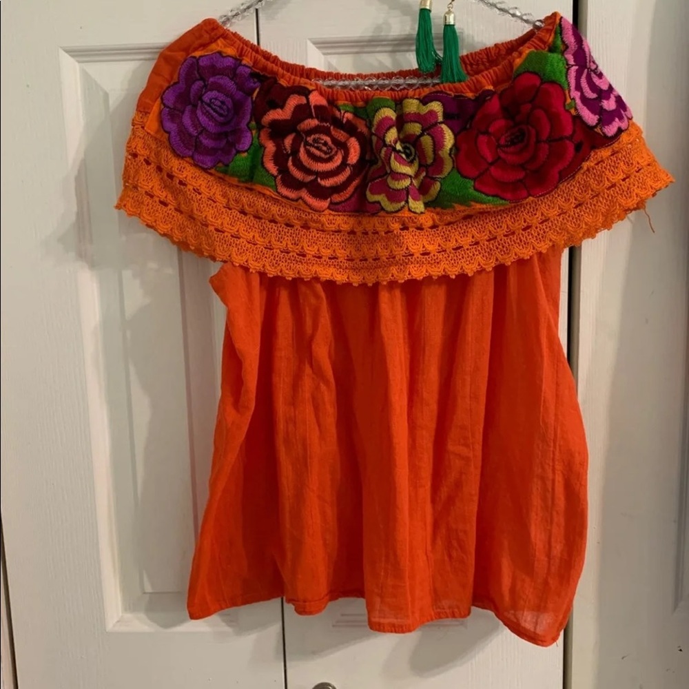 - Orange Authentic Strapless Top w/earrings
